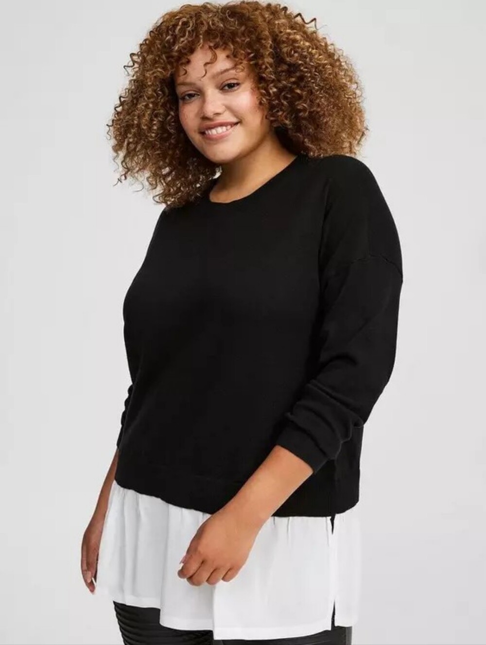 TORRID Soft Crewneck Women Size 1 = 1X Black And White 100% Cotton Plus Size